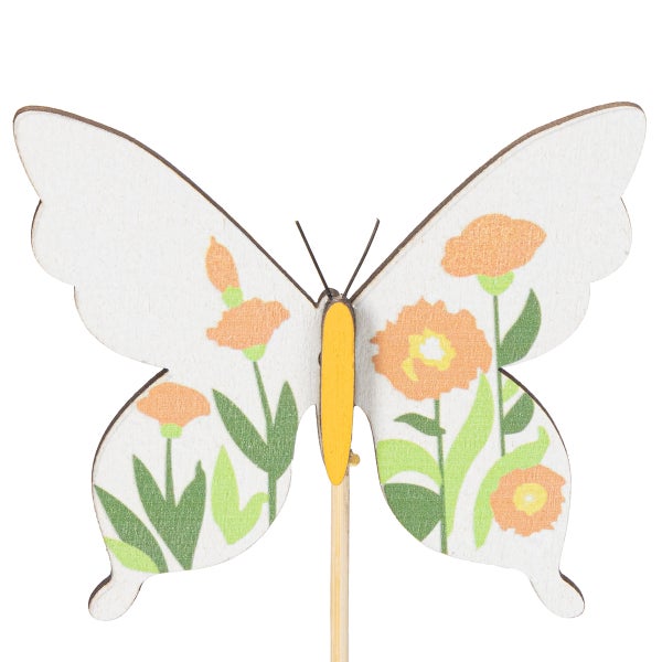 Dekofigur Schmetterling aus Holz mit Blumenmuster