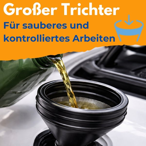 Öl wird durch einen Trichter in einen Motor gefüllt