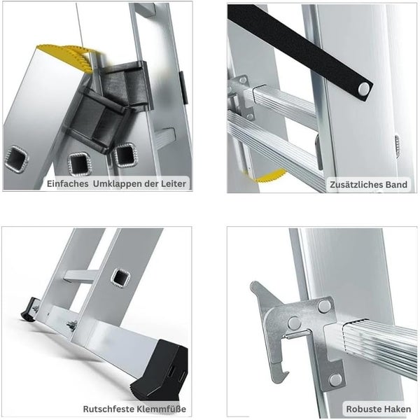PROREGAL Sprossen-Mehrzweckleiter Economy Plus 3-Teilig mit Traverse 3 x 8 Sprossen Arbeitshöhe 5,05 m Traglast 150 kg