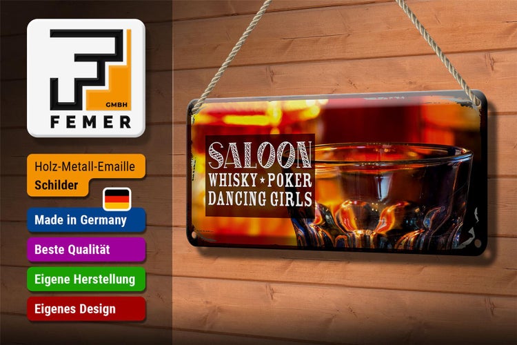 Blechschild Spruch Saloon Whisky Poker Zigarre Girls 27x10cm