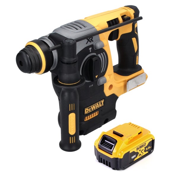 DeWalt Akku-Bohrhammer mit Zusatzhandgriff, Tiefenanschlag und 18 Volt Systemakku.