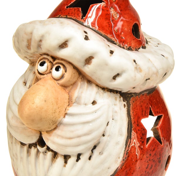 Weihnachtsmann Keramik Windlicht mit Sternausschnitt