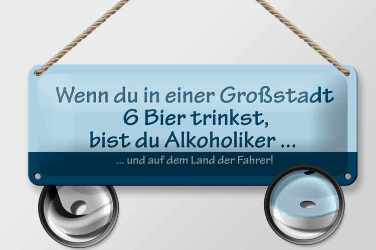 Blechschild Spruch 27x10cm Wenn du in Großstadt 6 Bier trinkst