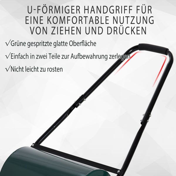 Outsunny Rasenwalze, Gartenwalze mit U-Griff, 31 cm Durchmesser, 30 cm Arbeitsbreit, 40 L Wasser-/Sandfüllunge, L57 x B40 x H123 cm, Metall, Grün