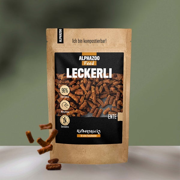 ALPHAZOO Leckerli Ente 200g für Katzen I Gourmet Katzenleckerlis I Getreidefrei