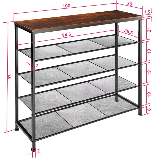 Schuhregal tectake Sheffield 100 x 30,5 x 93 cm Industrial Style Industrial Holz dunkel, rustikal