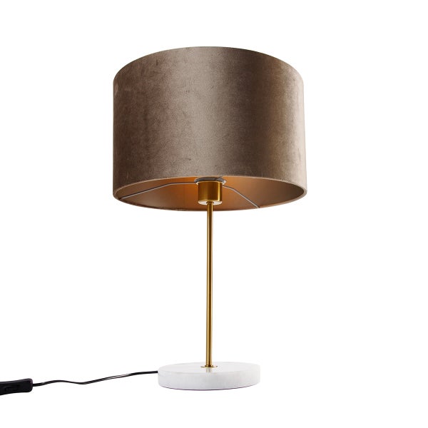 Tischleuchte mit Lampenschirm aus Stoff und Sockel aus Stein