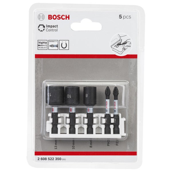 Bosch PRO Impact Set mit Steckschlüsseln und Pick and Click-Einsätzen PH2; PZ2; NS8 mm; NS10 mm; NS13 mm 55 mm 5-tlg. - 2608522350