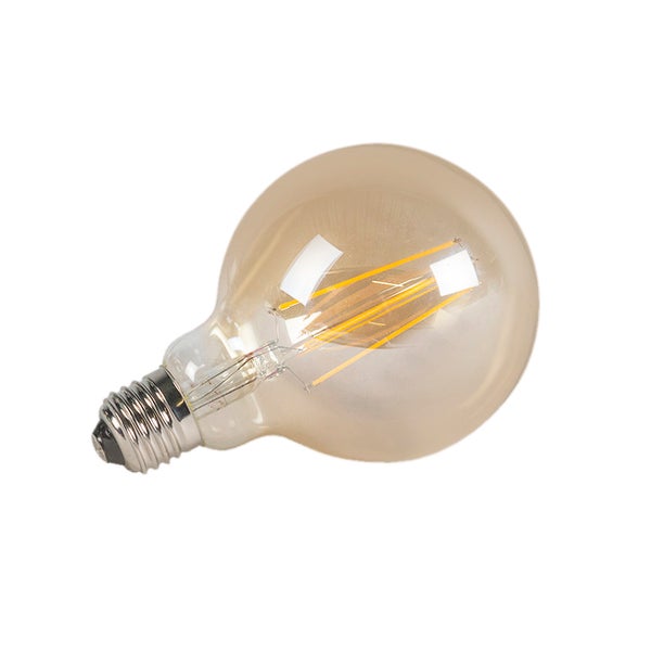 LED-Leuchtmittel Globe E27 mit sichtbaren Filamenten und goldfarbenem Glas im Retro-Design.