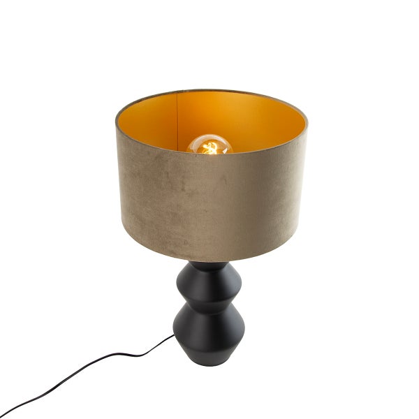 Tischleuchte mit Stoffschirm und schwarzem Fuß