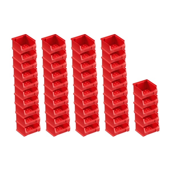 PROREGAL Trägersystem Rote Systemplatte mit 45 x Roten Sichtlagerboxen 1.0 Maße H x B 50 x 100 cm Sichtlagerbox Sichtlagerbehälter