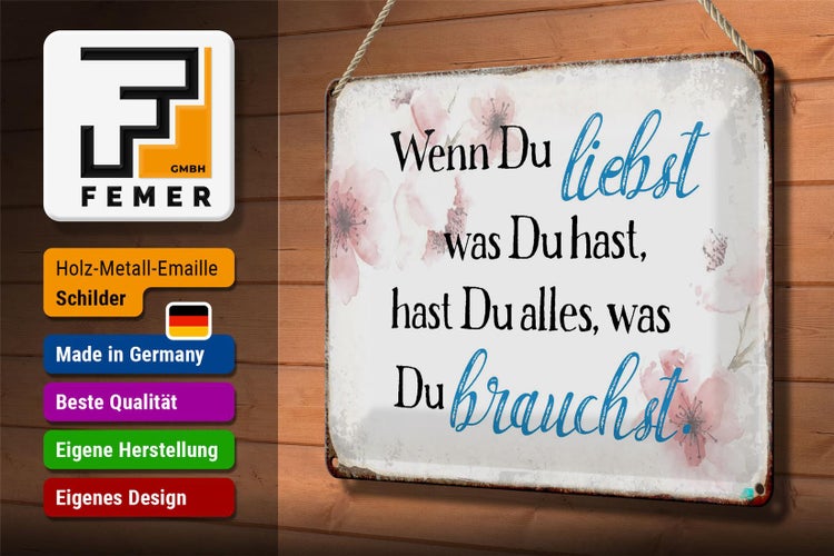 Blechschild Spruch 30x20cm wenn du liebst was du hast