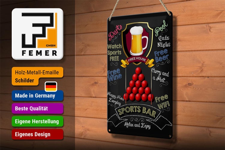 Blechschild Spruch 20x30cm sports bar Free WIFI free Beer