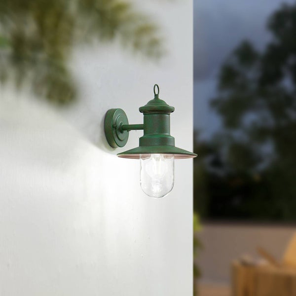 Lindby Wandleuchte außen (Laterne) Eloretta (spritzwassergeschützt (Landhaus, Vintage Rustikal) in Grün aus Metall (1 flammig E27) - Außenwandleuchten Wandlampe Led Außenlampe Outdoor