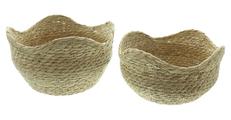 FRANK FLECHTWAREN|Universalkorb Waves, 2er Set, Ø 26 x 13 cm, Ø 28 x 18 cm, SEEGRAS
