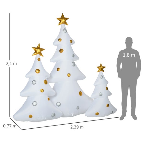 HOMCOM Aufblasbare Weihnachtsdekoration mit LED-Licht, 3er-Set, selbstaufblasend, für Weihnachtsfeiern, 239L x 77B x 210H cm, Polyester-Stoff, Mehrfarbig