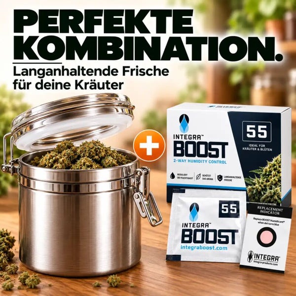 Integra Boost 55 Zwei Wege Feuchtigkeitsregler mit luftdichter Vorratsdose zur Frischehaltung von Kräutern und Blüten