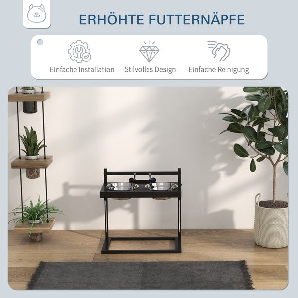 PawHut Futterstation, 40,5L x 22B x 39H cm, Stahl, Schwarz