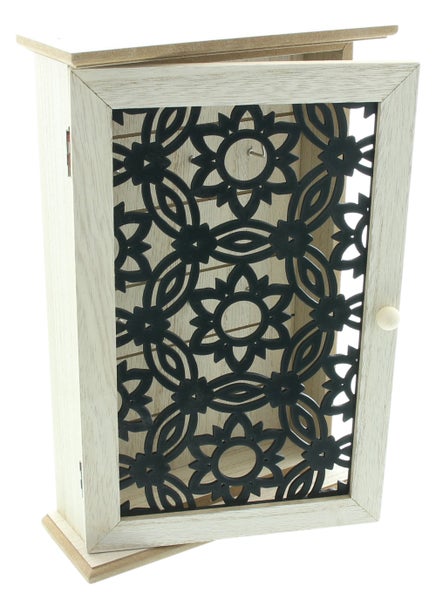 FRANK FLECHTWAREN | Schlüsselbox Black Flowers, MDF, METALL, 20 x 7 x 30 cm