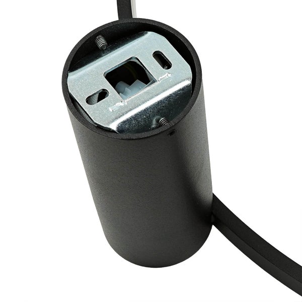 Detail einer schwarzen Deckenleuchte mit Montageplatte