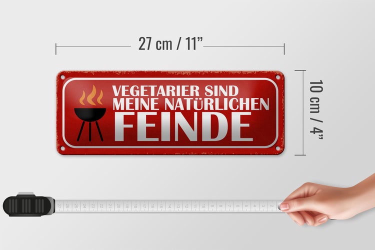 Blechschild Spruch 27x10cm Vegetarier sind meine Feinde Dekoration