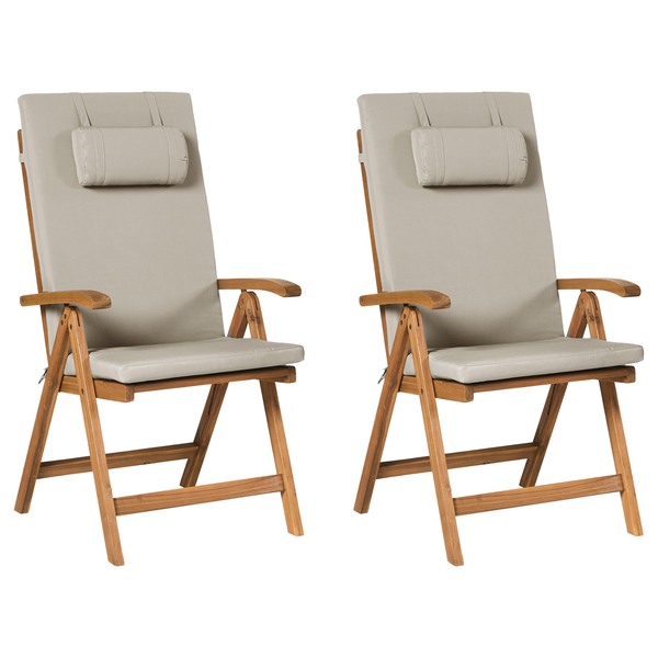 Set mit 2 Stühlen und Sitzkissen JAVA PREMIUM Akazienholz Taupe