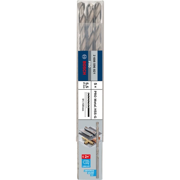 Bosch PRO Metal HSS-G Spiralbohrer 5,5 x 91 x 139 mm - 2608596821