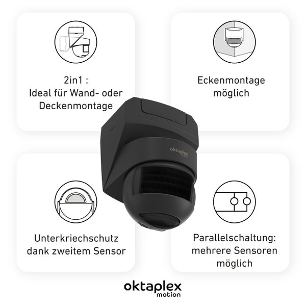 Oktaplex Lea 180° Bewegungsmelder Aussen mit Unterkriechschutz IP54 anthrazit