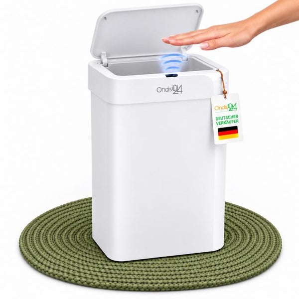 Automatischer Abfallbehälter mit Sensor von Ondis 24 mit 50 Liter Volumen, Sensorreichweite bis 25 Zentimeter und Soft Close Funktion.