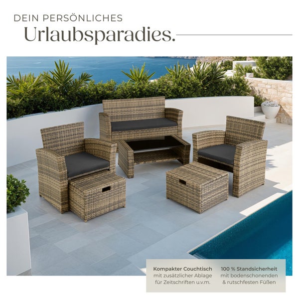 Rattan Sitzgruppe tectake Modena inklusive Staufach und Schutzhülle für 4 bis 6 Personen natur