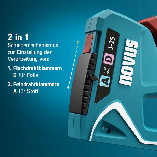 Novus Tools Handtacker J-25 4-10 mm, Profi-Tacker geeignet für Feindraht- & Flachdrahtklammern 030-0468