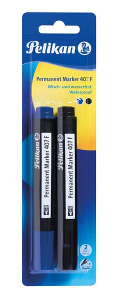 Pelikan Permanent Marker 407, Schwarz und Blau, 2er Set