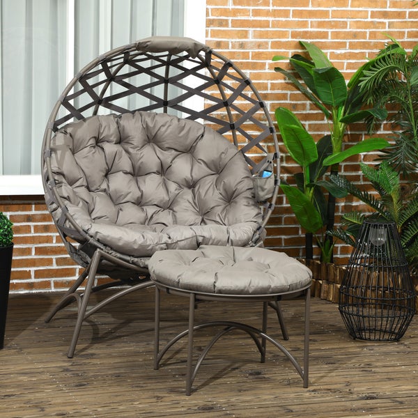 Outsunny 2tlg. Gartenstuhl-Set, 118L x 75B x 142H cm, Stahl, Polyester, PP-Schaumstoff, Sand