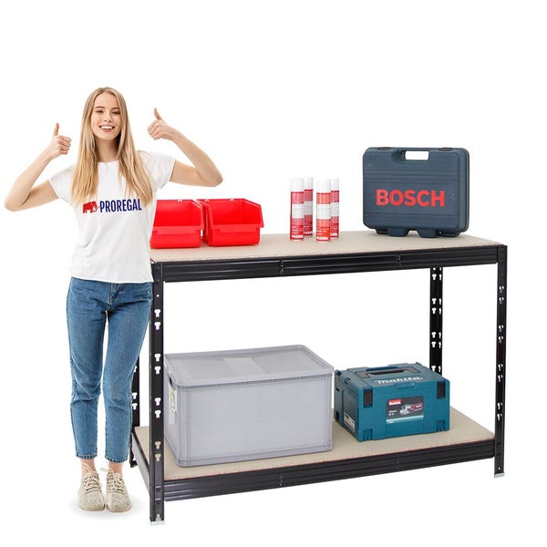 PROREGAL Mega Deal 4x Werkbank Tiger HxBxT 90 x 140 x 60 cm Fachlast 300 kg Schwarz
