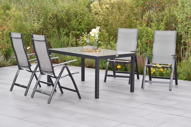 Carrara Gartenmöbelset 5tlg., Klappsessel, Tisch 150 x 90 cm, graphit/grau