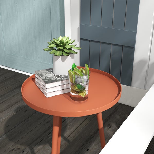 Outsunny Beistelltisch Garten, wetterfester Gartentisch mit erhöhtem Rand, Balkontisch aus Stahl, runder Kaffeetisch 20kg belastbar, Ø40x50H cm, Sofatisch für Outdoor Indoor Balkon Terrasse Rot
