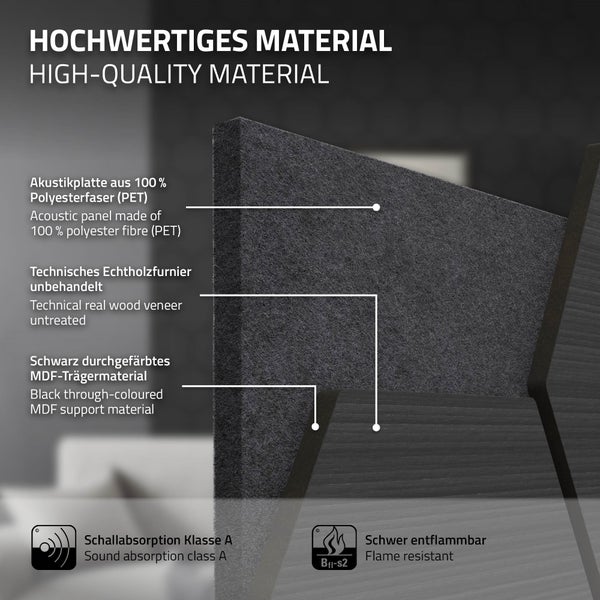 ML-Design 2er Set Akustikpaneele 66x81x2cm für 1m² – Schwarz, MDF Akustikplatten in Hexagon-Holzoptik, Wandpaneele zur Schalldämmung, Wandverkleidung für Büro, Studio, Schallschutz & Akustikbehandlung