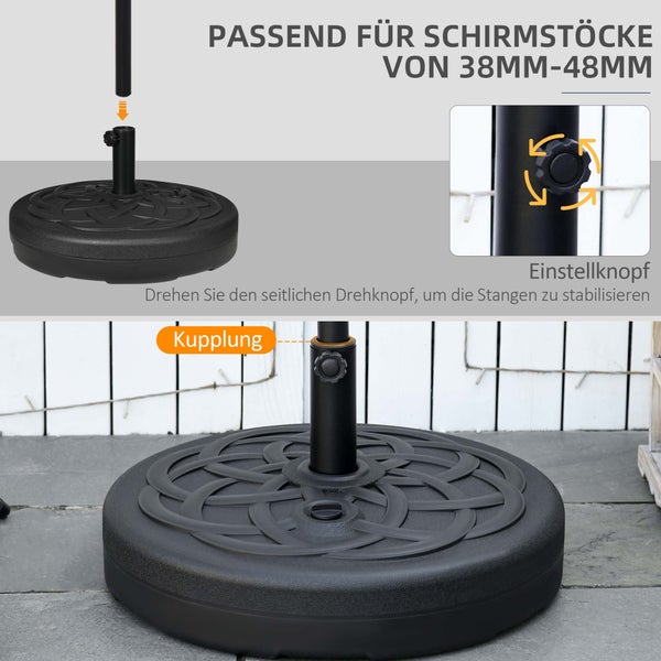 Outsunny Sonnenschirmständer bis 35 kg befüllbar Schirmständer, Rund Schirmhalter, Schirmgewicht, Ständer für Sonnenschirm Ø38/48 mm, für Balkon, Terasse, Garten, Schwarz