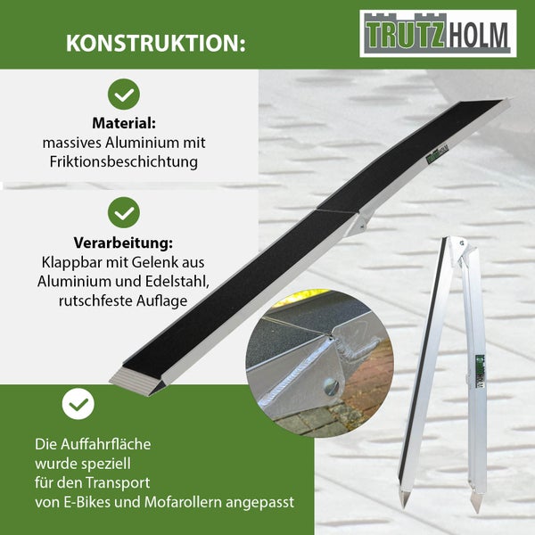 TRUTZHOLM 1 x Auffahrrampe klappbar 228 cm 340 kg Traglast Alu Anti Rutsch E-Bike Fahrradrampe Motorradrampe