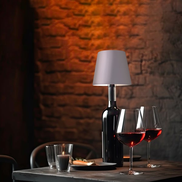 LED Lampe 2 in 1 Tischlampe und Flaschenlampe in Einem, Farbe Weiss, kabellos, dimmbar, aufladbar USB, zum Aufstecken auf Flaschen oder als Tischleuchte für zu Hause, Restaurants, Hotels, Bars
