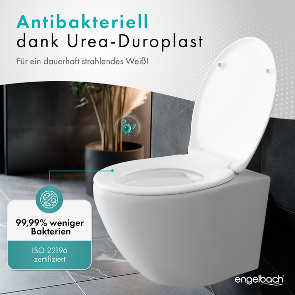 Engelbach® WC-Sitz Oval mit Absenkautomatik (Einfache Montage) Antibakteriell dank Urea-Duroplast
