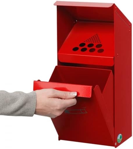 PROREGAL Großvolumiger Wandascher Mit Schutzdach 3,7 Liter HxBxT 41 x 18 x 15 cm Verzinkter Stahl Rot