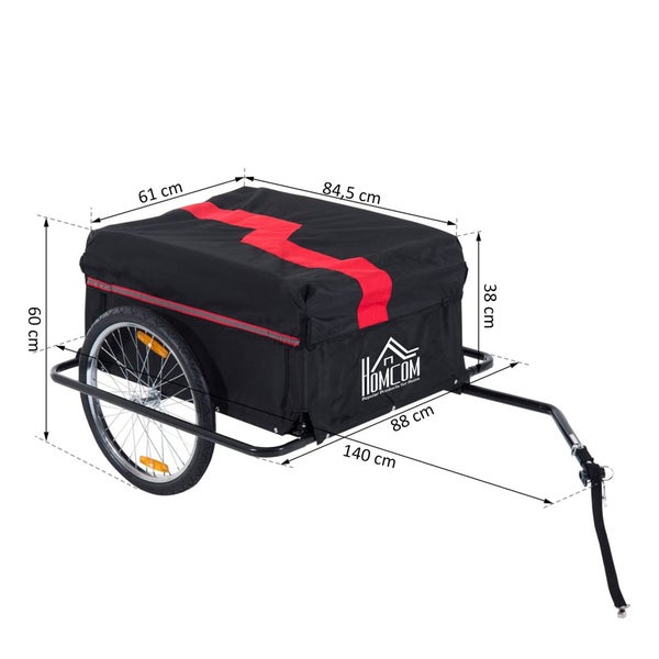 HOMCOM Lasten-Fahrradanhänger, Transportanhänger, 140L x 88B x 60H cm, 600D Oxford, Stahlrohr,Schwarz
