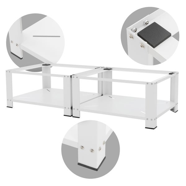 ML-Design Doppel Waschmaschinen Untergestell mit 2 Ablagen, Weiß, 128x54 cm, Stahl, 2x 150kg, Stabiler Waschmaschinensockel 2-Fach, 32cm hohes Podest, Erhöhung Unterbau Doppeluntergestell Doppelpodest