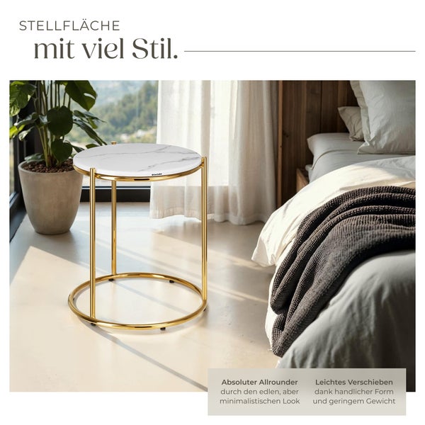 Beistelltisch tectake Ellsa 43 x 43 x 50,5 cm hochwertige Marmorplatte weiß/gold