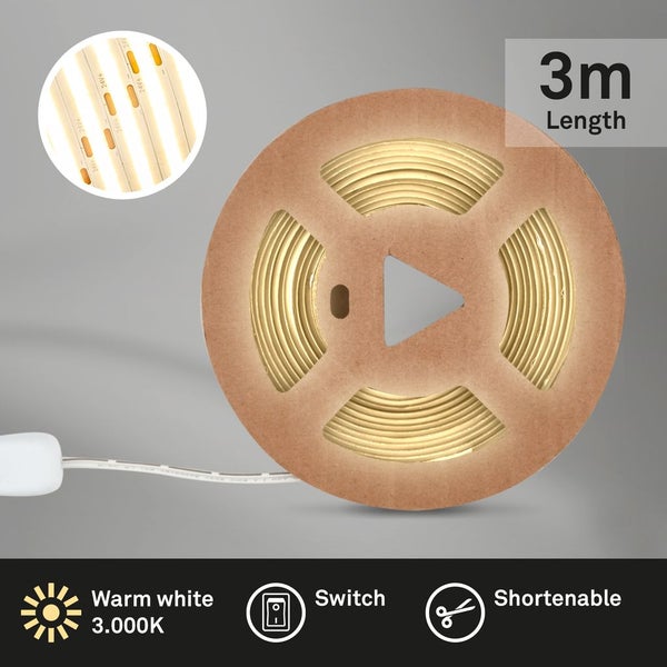 COB LED Stripe 3m LED Leiste Lichtband Selbstklebend Warmweiß Kürzbar Dekolicht