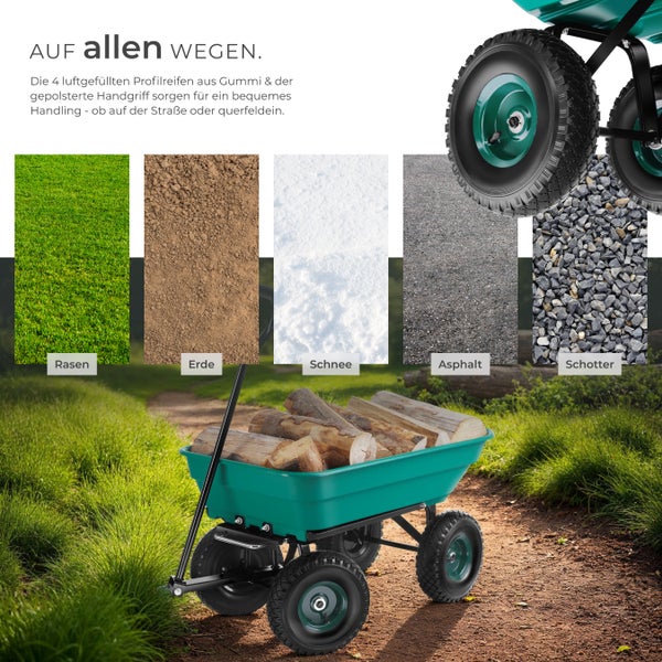 Gartenwagen tectake Cubbi Belastbarkeit 120 kg mit Kippfunktion grün