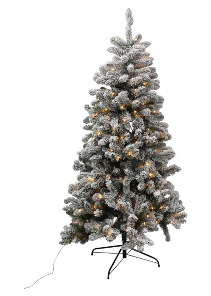 Künstlicher Weihnachtsbaum mit LED Beleuchtung und Schneebeschichtung auf einem Metallständer