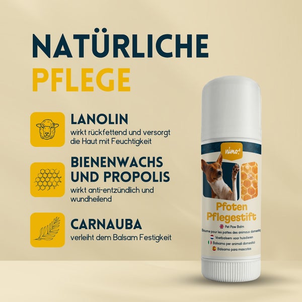 nimo® Pfoten Pflegestift • Pfotenbalsam mit Bienenwachs und Propolis zum Schutz und zur Pflege von Pfoten