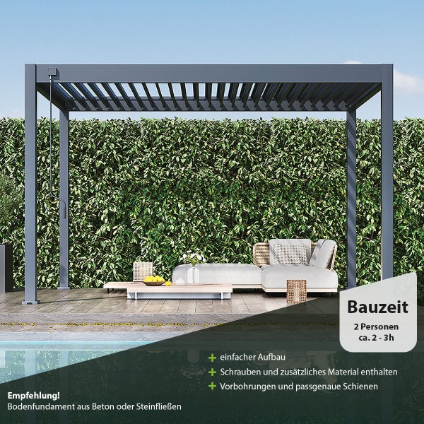 Weide Classic Alu-Stahl Pavillon 3 x 4 M Anthrazit Pergola Freistehend mit Pfostenstärke 11,6 cm x 11,6 cm